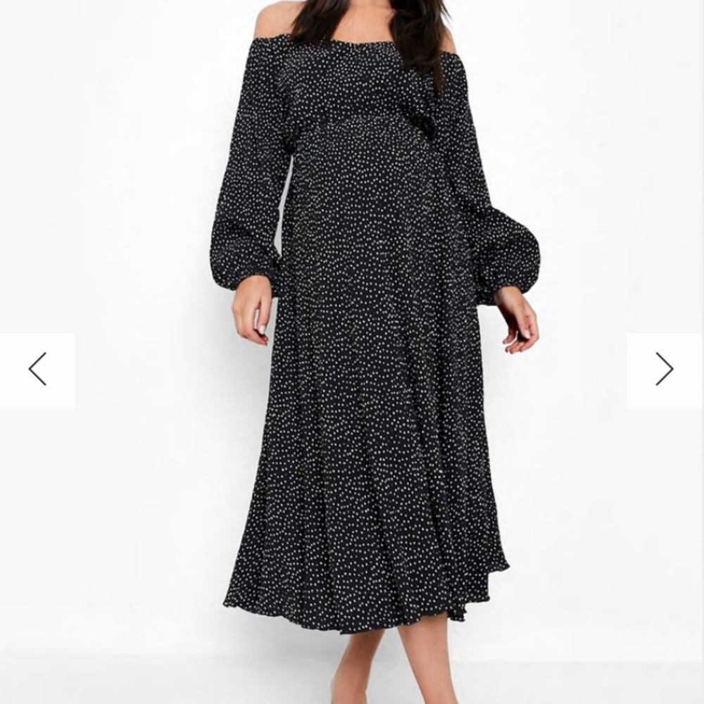 Boohoo Off the Shoulder Black Maternity Dress